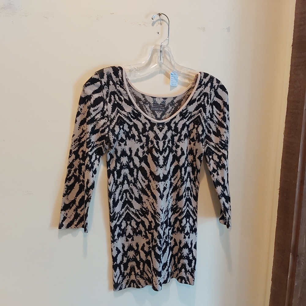 Tees by Tina Black and Cream Patterned Blouse